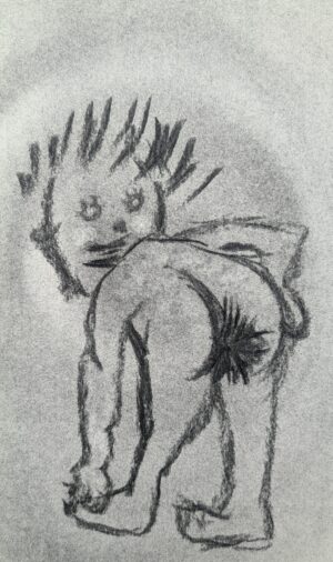 Man exposing butthole by bending over and touching his toes