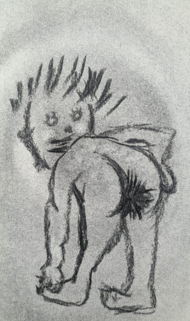 Man exposing butthole by bending over and touching his toes